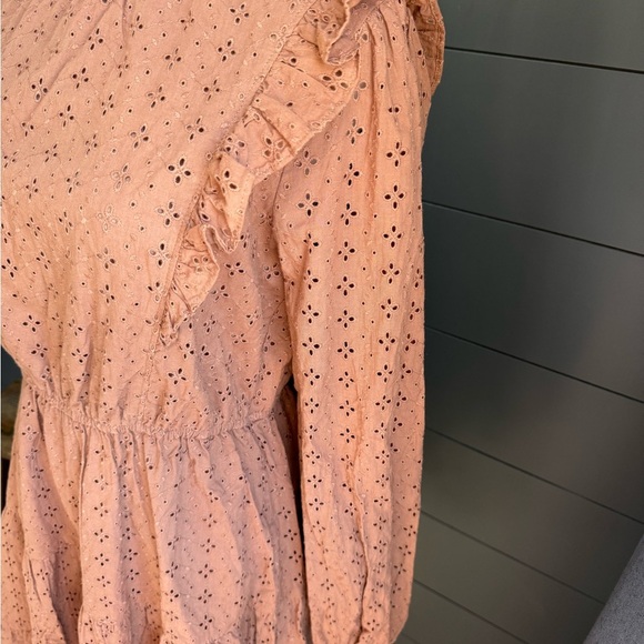 Lost + Wander Brown Eyelet Long Sleeve Dress, High Neck & Ruffles Sz Small - Picture 5 of 9